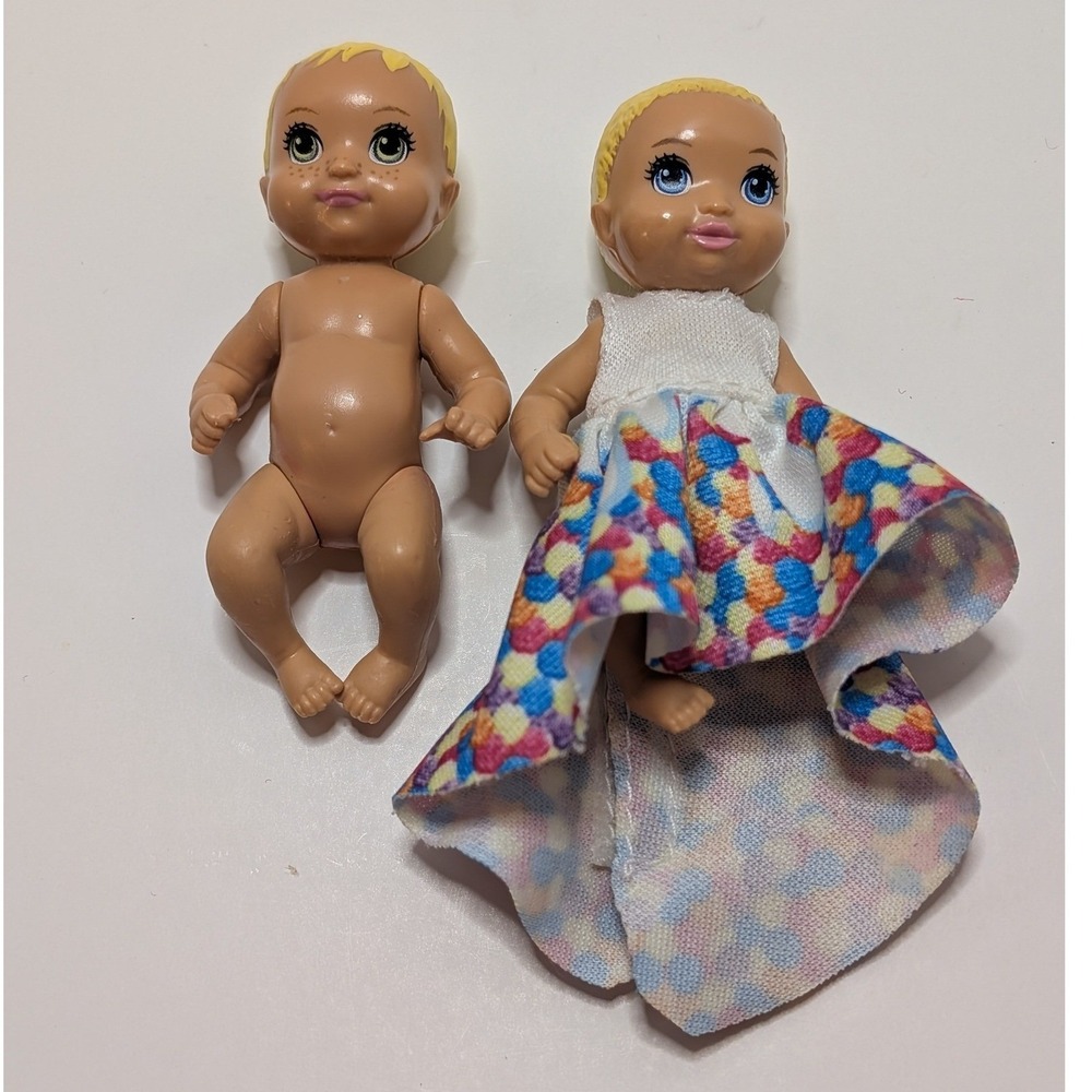 Mattel Skipper Babysitter‎ lot 2 baby Dolls Blonde Green Blue Eyes Twins Barbie